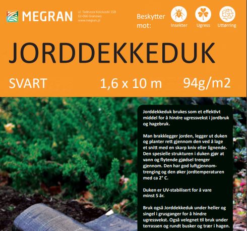 Jorddekkeduk 1,6x10m 94g/m2